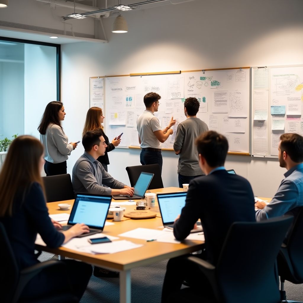 Equipo de FinConsult en sesión de planificación estratégica